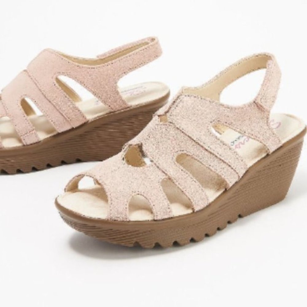 Skechers Suede Peep-toe Slingback Wedges Size 8 New in Blush
